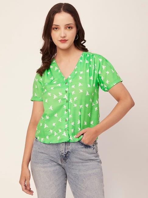 moomaya green & white rayon printed shirt