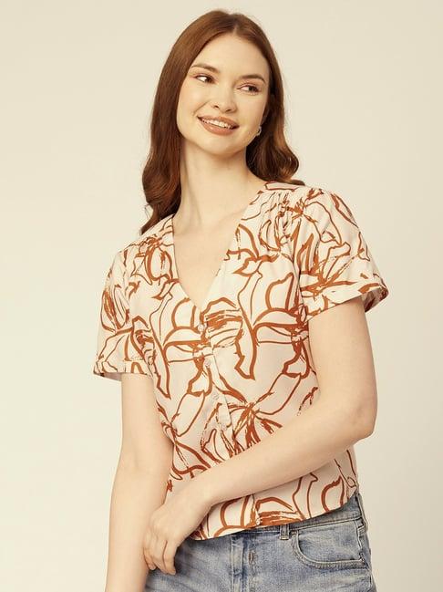 moomaya rust rayon floral print shirt