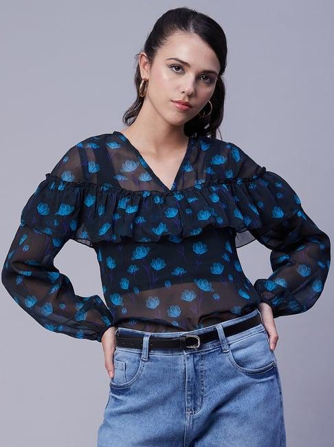 moomaya teal floral print top