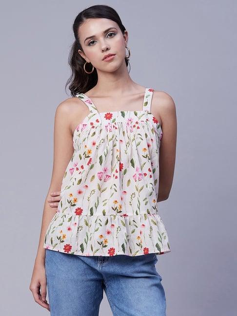 moomaya multicolor cotton floral print top