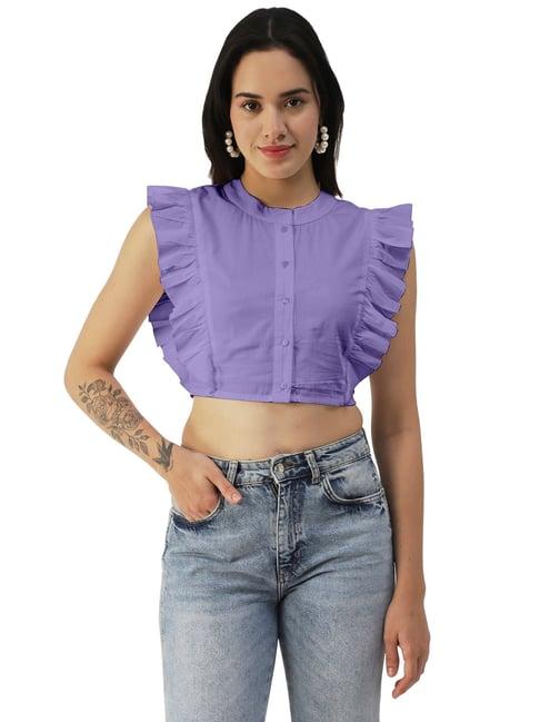 moomaya lavender cotton regular fit crop top