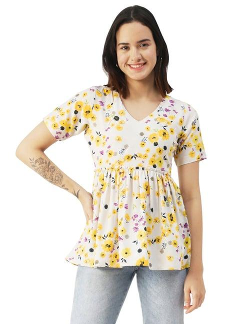 moomaya beige floral print tunic