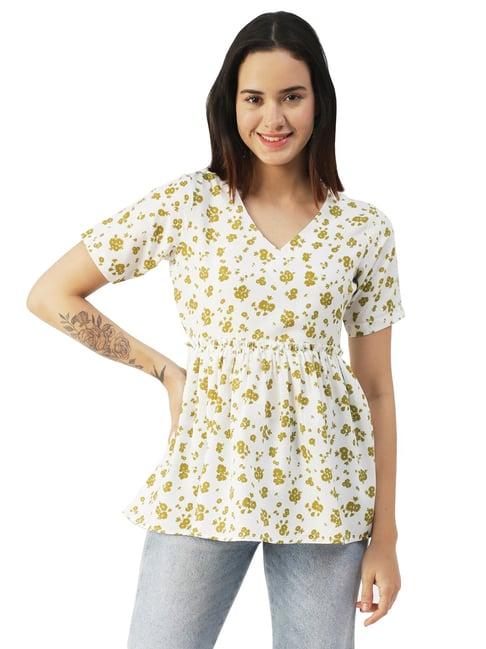 moomaya white green floral print tunic