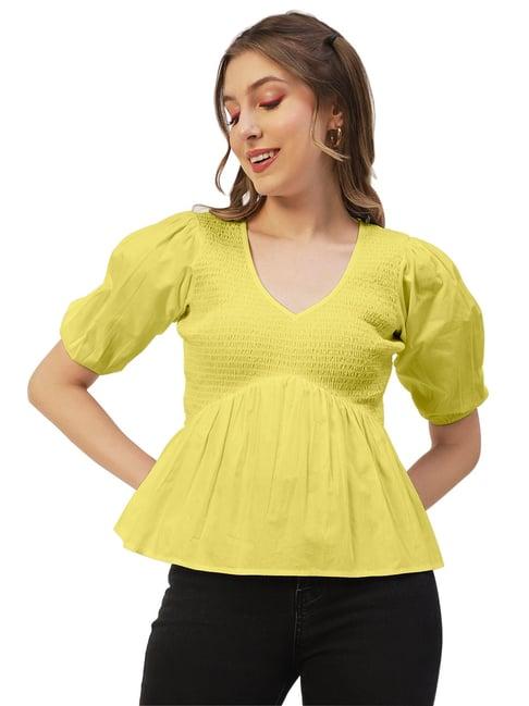 moomaya yellow cotton regular fit peplum top