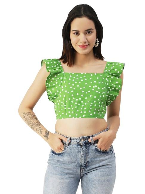 moomaya green & white cotton printed crop top