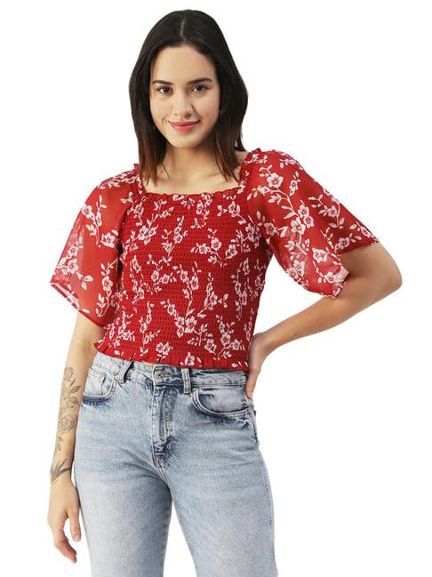 moomaya red & white floral print top