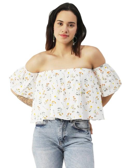 moomaya white & yellow cotton floral print top