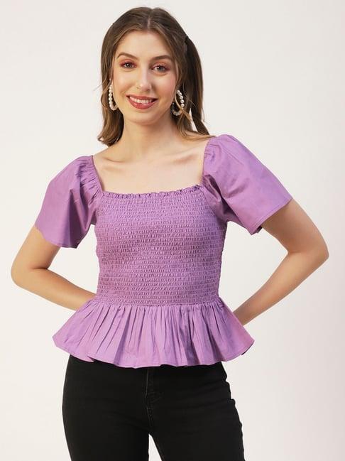 moomaya purple cotton regular fit peplum top