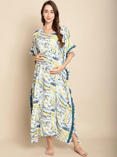 secret wish off white printed maternity kaftan nighty