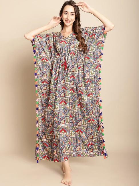 secret wish multicolor printed kaftan nighty