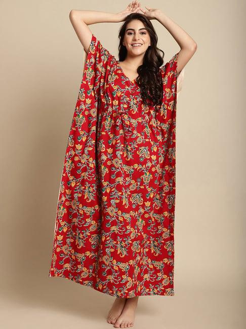 secret wish red floral print kaftan nighty