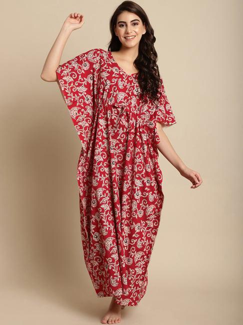 secret wish red floral print kaftan nighty