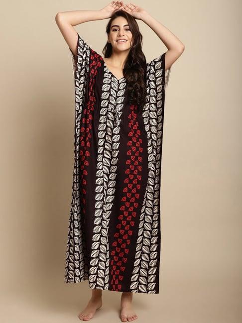 secret wish dark brown printed kaftan nighty