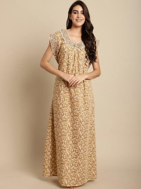 secret wish beige floral print nighty