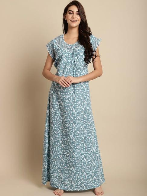 secret wish sky blue floral print nighty