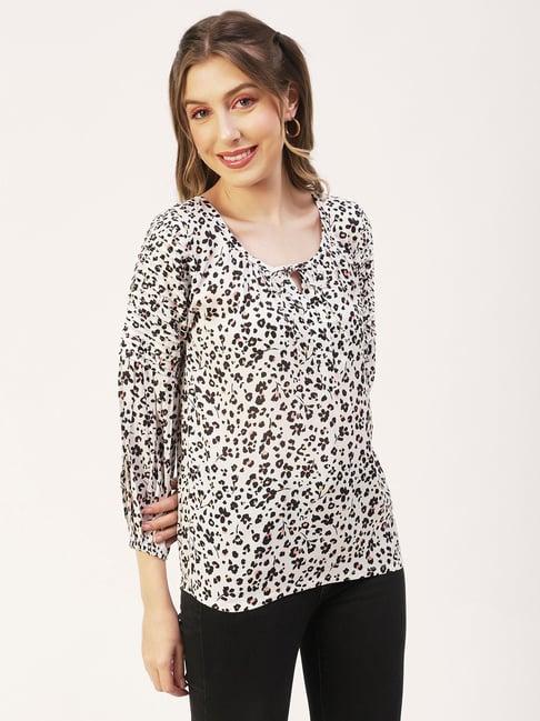 moomaya white & black floral print top