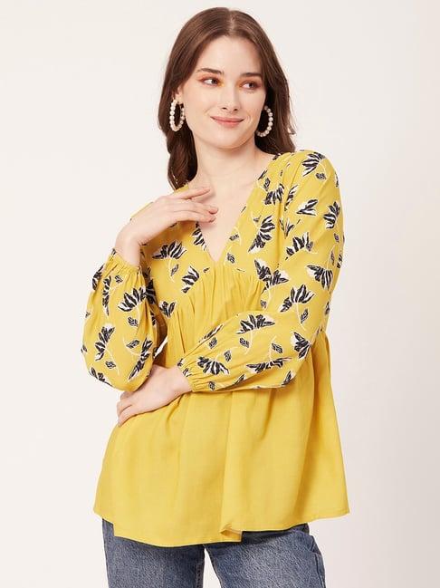 moomaya yellow & black floral print top