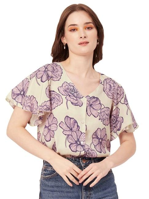 moomaya purple & beige floral print top