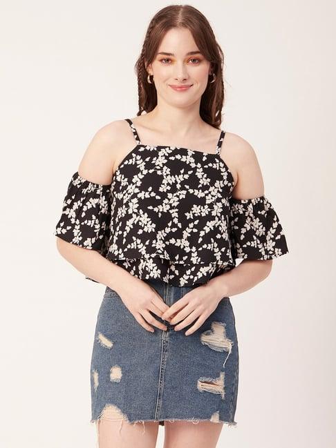 moomaya black & white floral print top