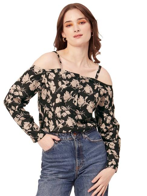 moomaya beige & black floral print top