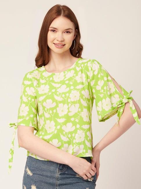 moomaya green & white floral print top