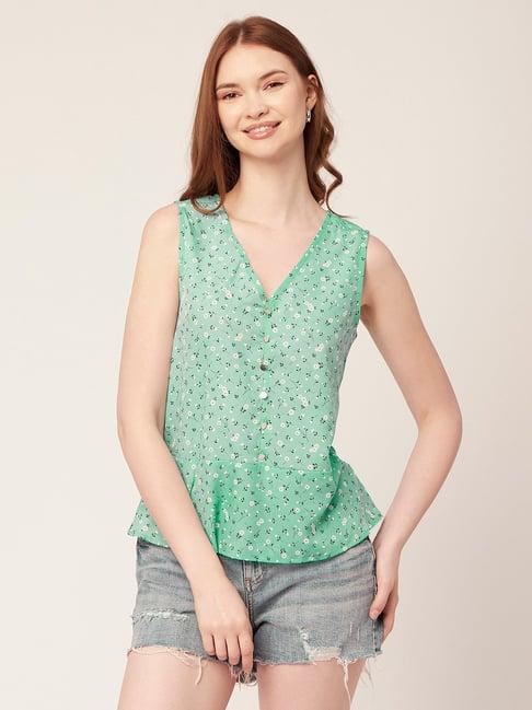 moomaya sea green floral print tank top