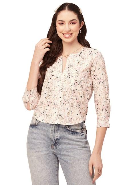 moomaya beige floral print top