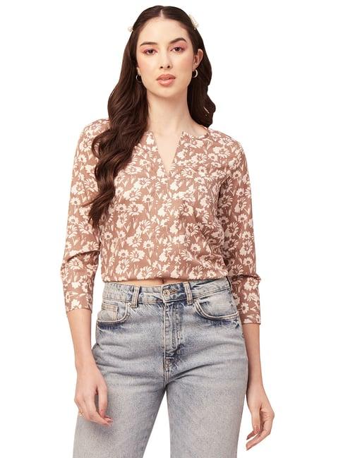 moomaya brown floral print crop top