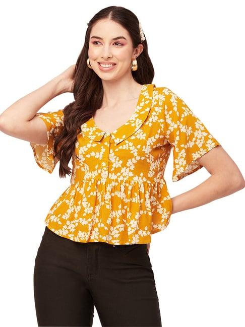 moomaya yellow & white floral print peplum top