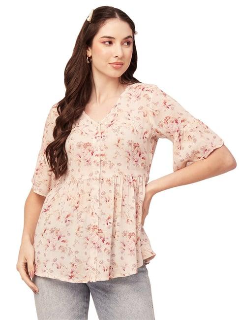 moomaya beige floral print tunic