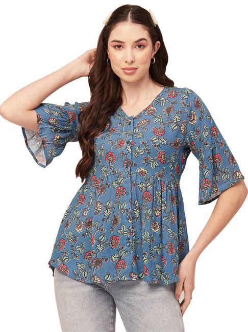 moomaya blue floral print tunic