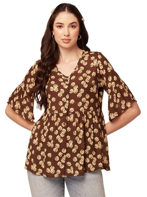 moomaya brown floral print tunic