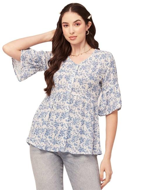 moomaya white & blue floral print tunic