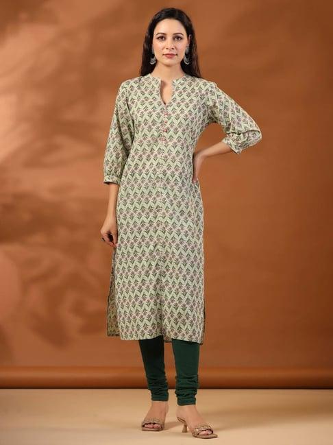 jaipur kurti sage green cotton printed straight kurta