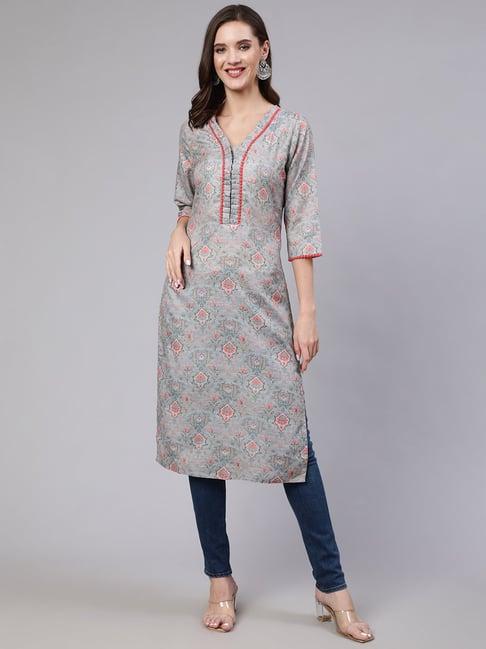 jaipur kurti grey printed straight kurta