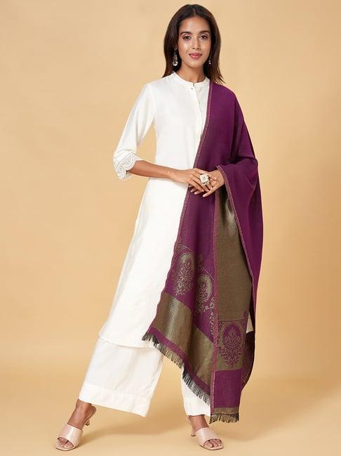 rangmanch by pantaloons purple woven pattern shawl