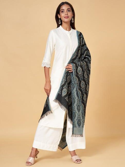 rangmanch by pantaloons black & blue printed shawl