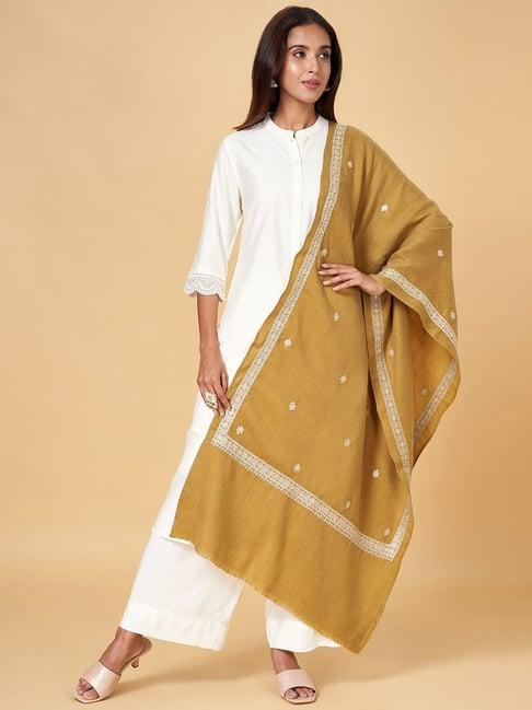 rangmanch by pantaloons mustard embroidered shawl