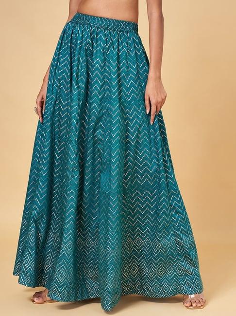 rangmanch by pantaloons teal blue printed skirt