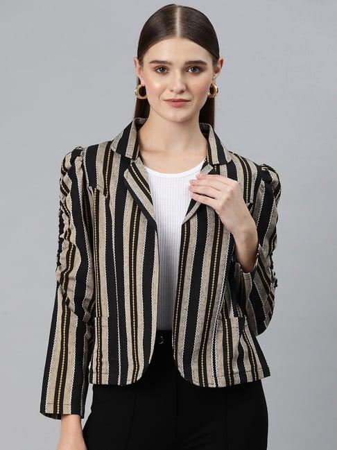 cottinfab black & beige cotton striped kantha jacket