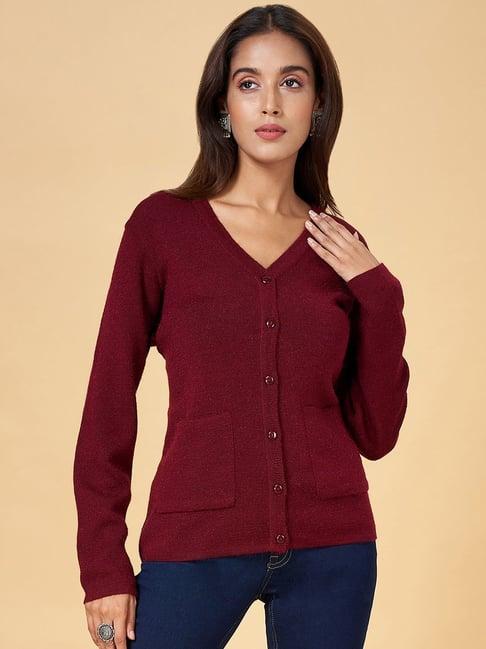 rangmanch by pantaloons maroon plain cardigan