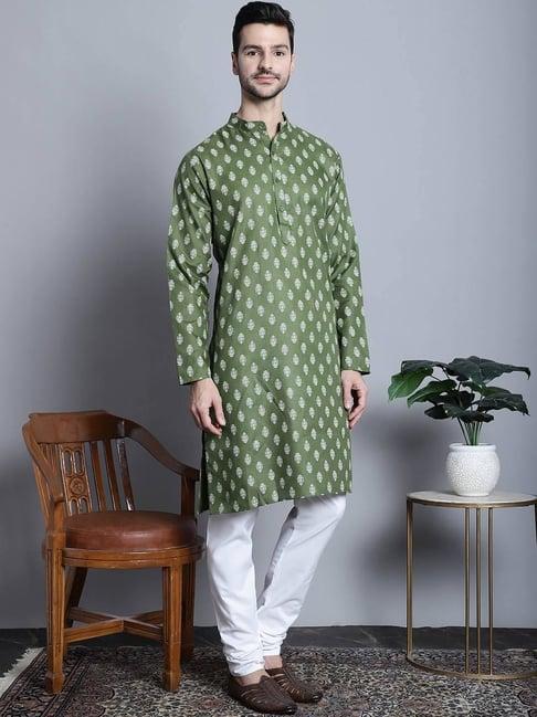 jompers olive  regular fit printed kurta bottom set