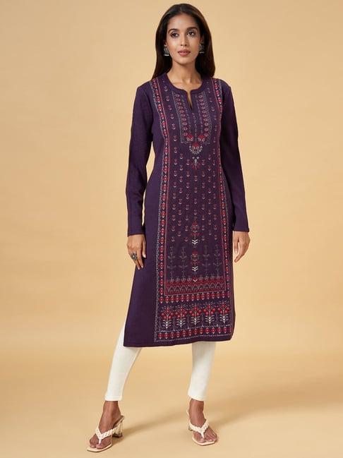 rangmanch by pantaloons purple printed straight kurta