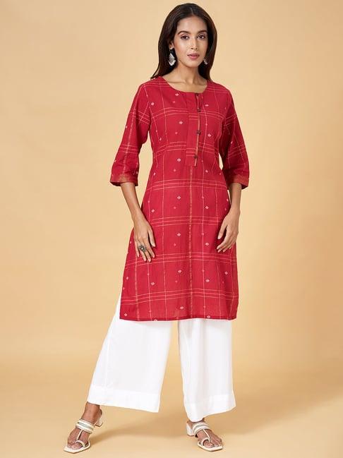 rangmanch by pantaloons red cotton printed straight kurta