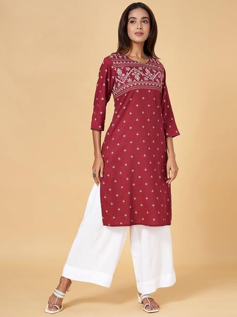 rangmanch by pantaloons red printed straight kurta