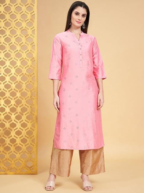 rangmanch by pantaloons peach embellished straight kurta