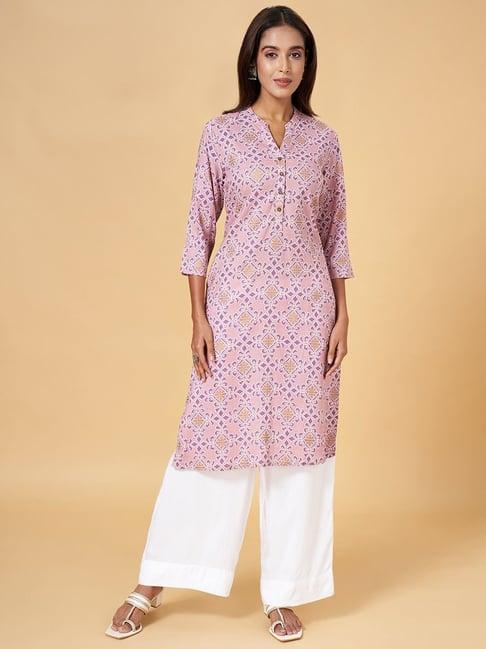 rangmanch by pantaloons lilac printed straight kurta