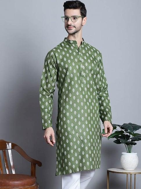 jompers olive  regular fit printed kurta