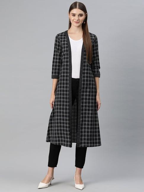 cottinfab black check long shrug