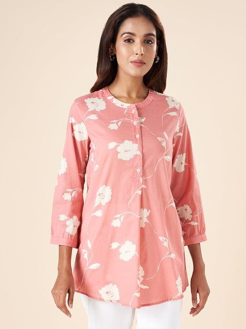 akkriti by pantaloons coral cotton floral print tunic